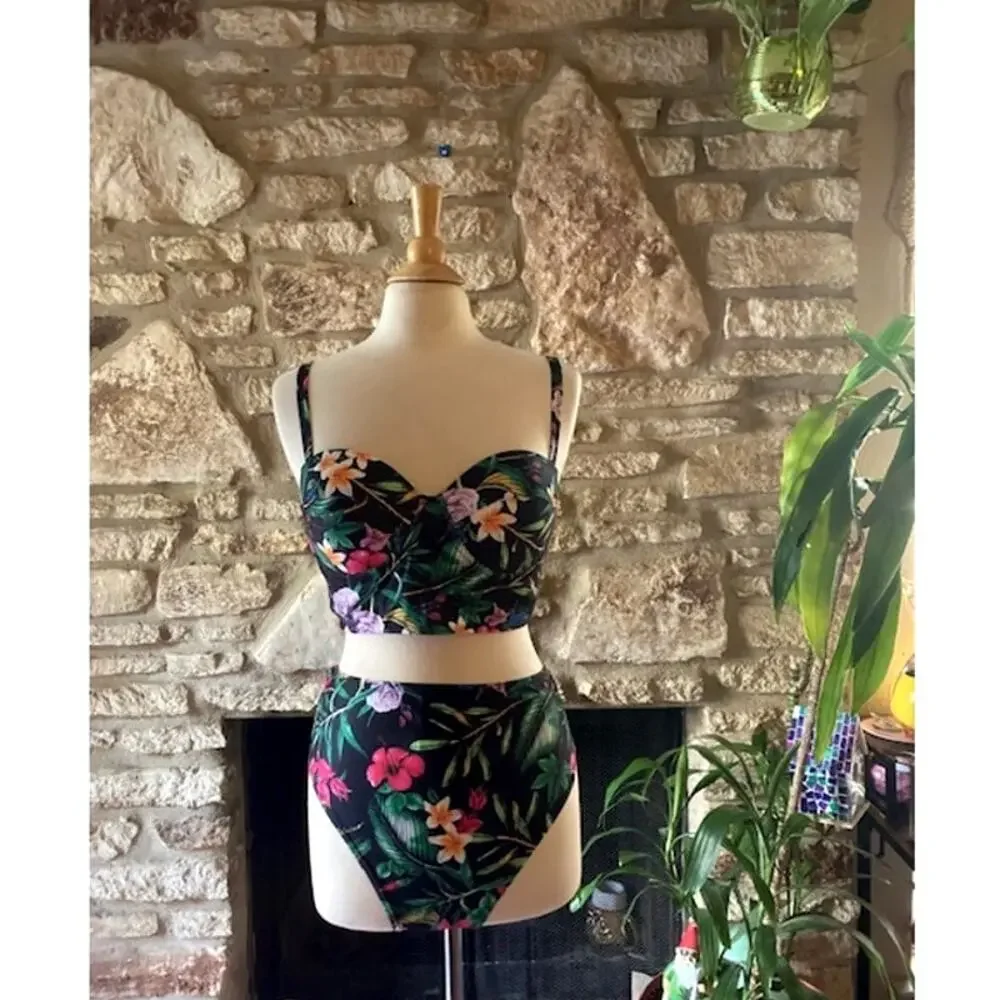 SHEIN Tropical Floral High Waist Bikini Set - Size XL